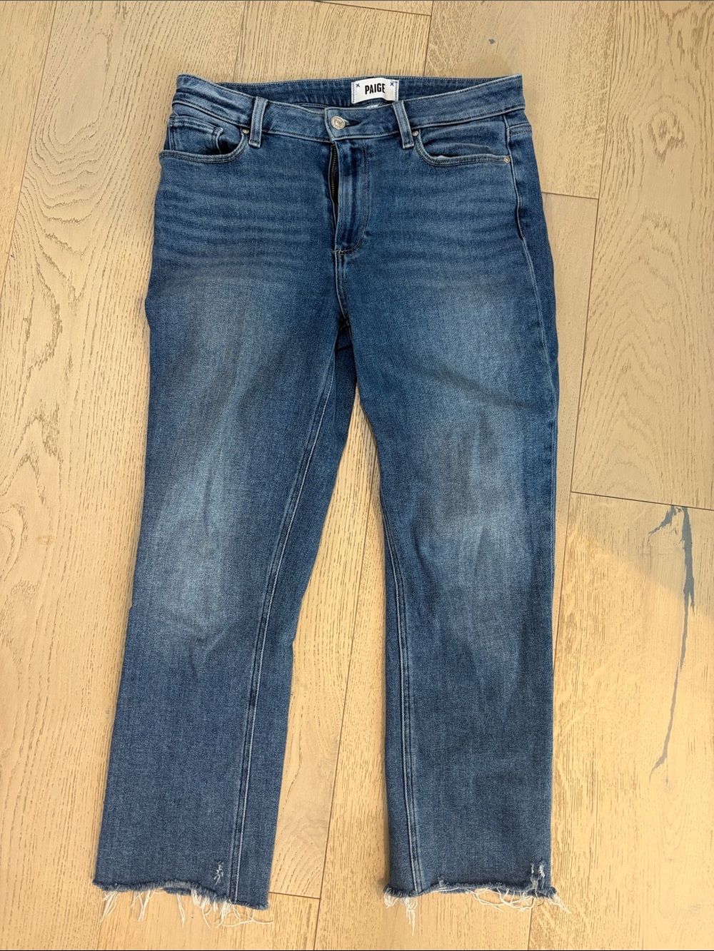 PAIGE CINDY Medium Blue Ankle Crop Straight Jeans